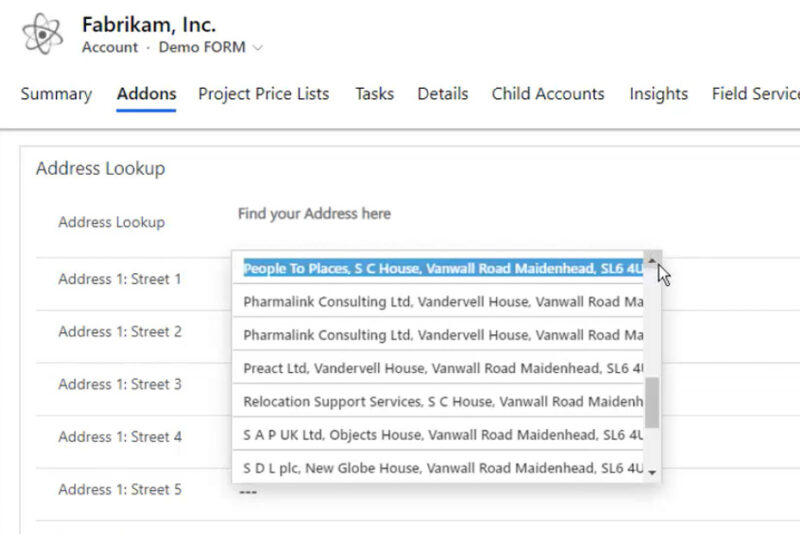 Dynamics 365 Address Lookup
